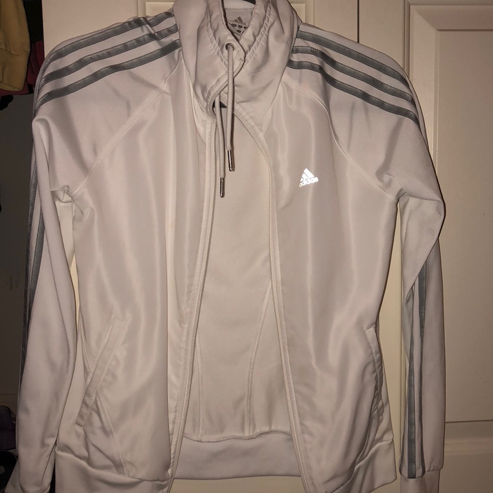 White and Silver Adidas Windbreaker